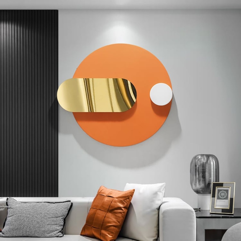 Modern Geometric Pattern Metal Wall Decor Handmade Wall Accent 30.7”W Orange & Gold
