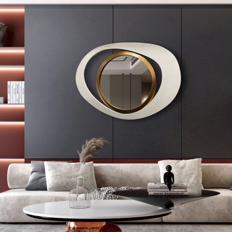 Modern Geometric Wall Mirror 18″x24″ Warm White & Gold Decor for Living Room Bedroom