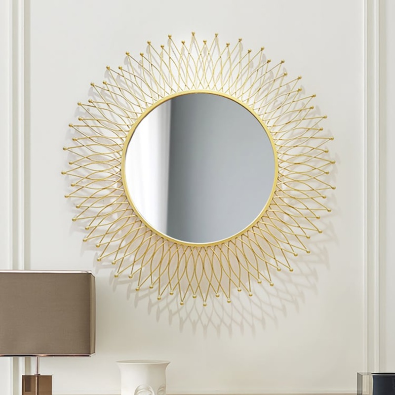 Modern & Luxury Round Gold Sun Metal Wall Mirror Decorative Art