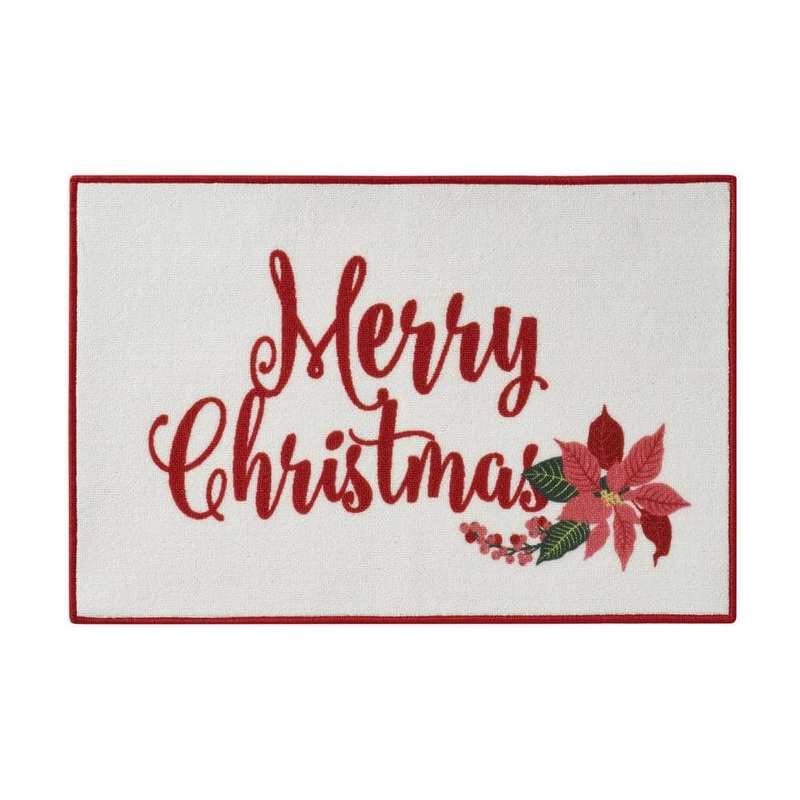 VCNY Home Merry Christmas White/Red 2 ft. x 3 ft. Poinsettias Polyester Rectangle Indoor Scatter Rug MYX-SRG-2030-IN-WHRED