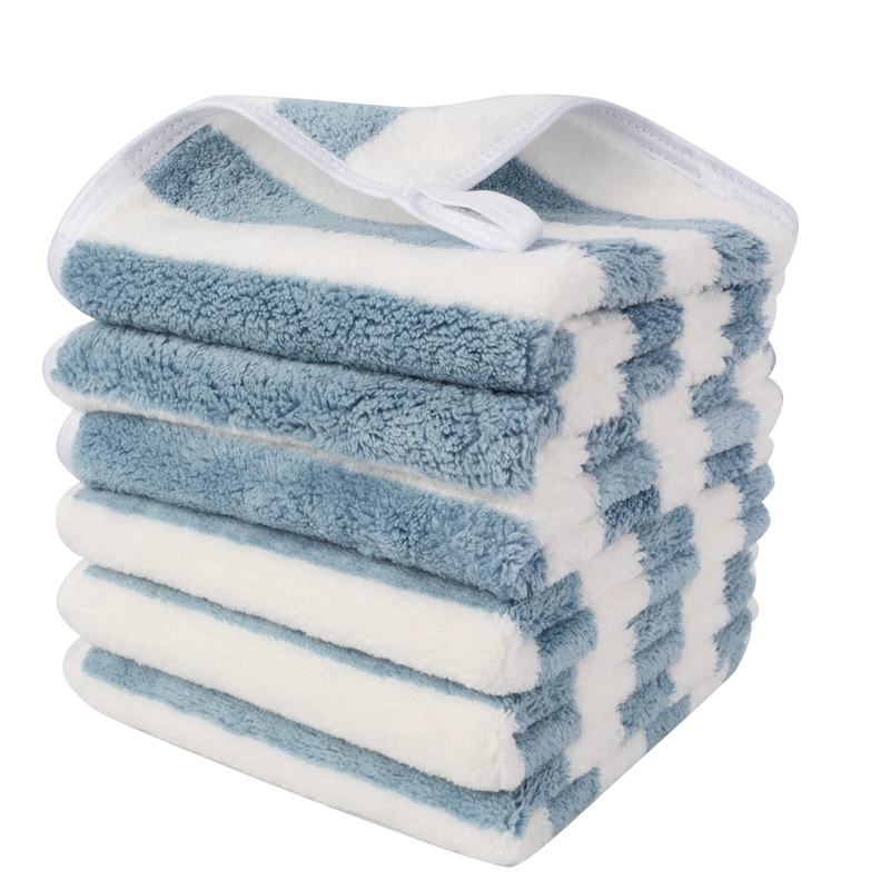 Sinland microfiber facial towels quickly drying absorbent washcloth soft make-up remover visitor 30.5 x 30.5 cm 1 piece (6-pack) Blue stripes