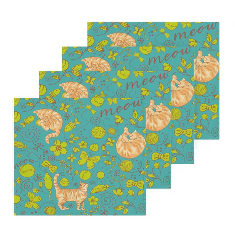 SUABO Soft Cotton Bath Washcloths Cats on Turquoise Background Fingertip Towel Face Cloths Absorbent Wash Cloths Quick Drying Bath Towel for Bathroom Spa Gym Kitchen Set 6