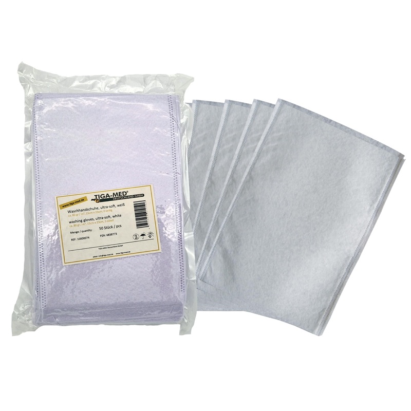 Tiga-Med Disposable Molton Disposable Wash Gloves 250 pieces – white wash gloves – for body and intimate care Original