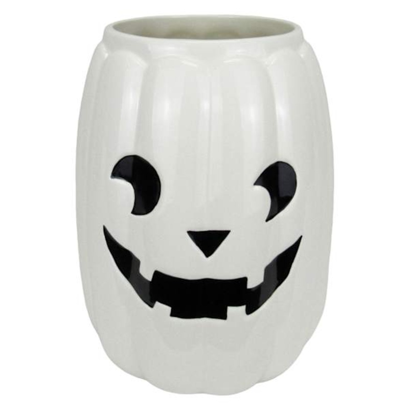 Tricky Treats White Ceramic Jack-o’-Lantern Planter, 11″