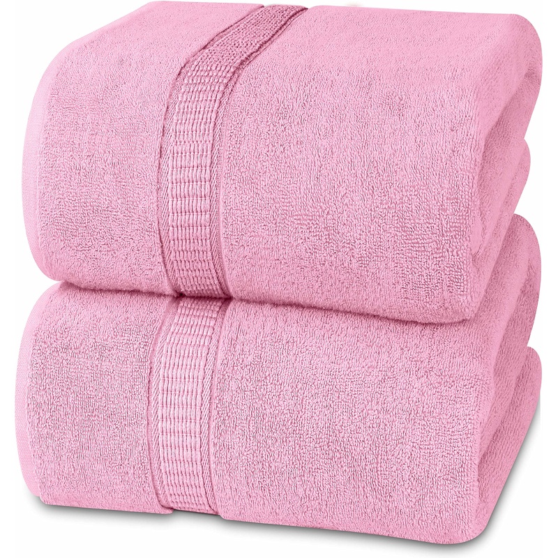 Utopia Towels – Set of 2 large cotton bath towels with hanger sauna towels large bath towels hand towels 90 x 180 cm (pink)
