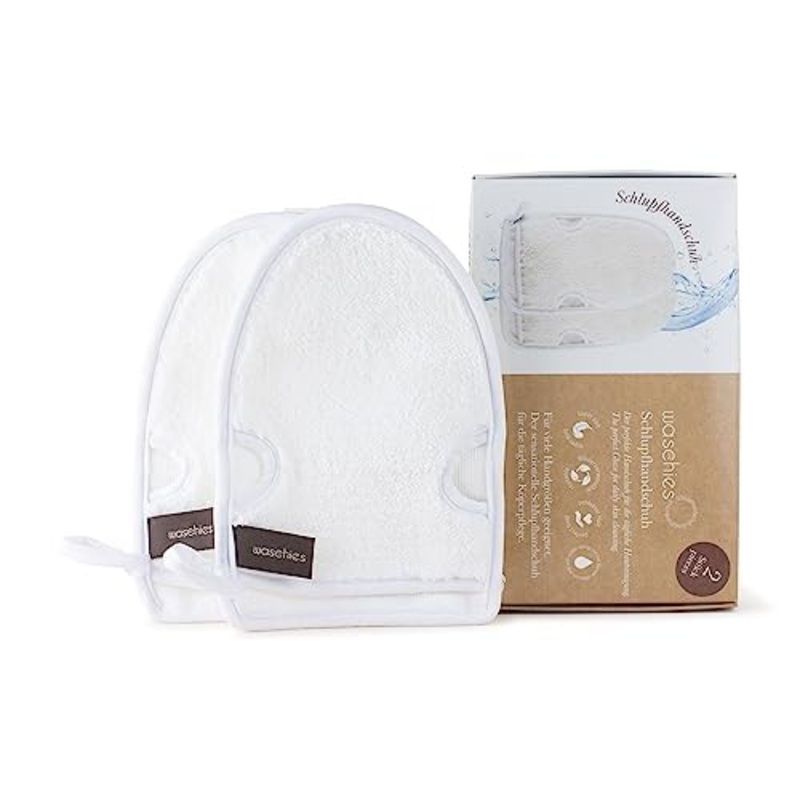 waschies slip-on glove – set of 2 – washable shower glove for body cleaning with water only