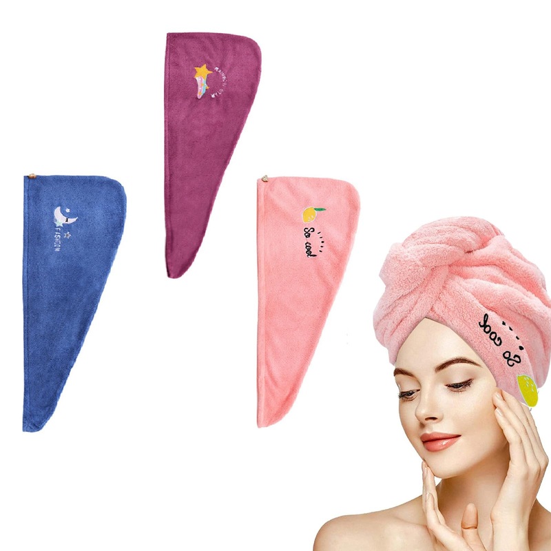 YQBFTC Turban hair dryer with a button hair turban microfiber super absorbent quick -drying children turban towel for women girls All hair types (pink+purple+blue) H: SET 6
