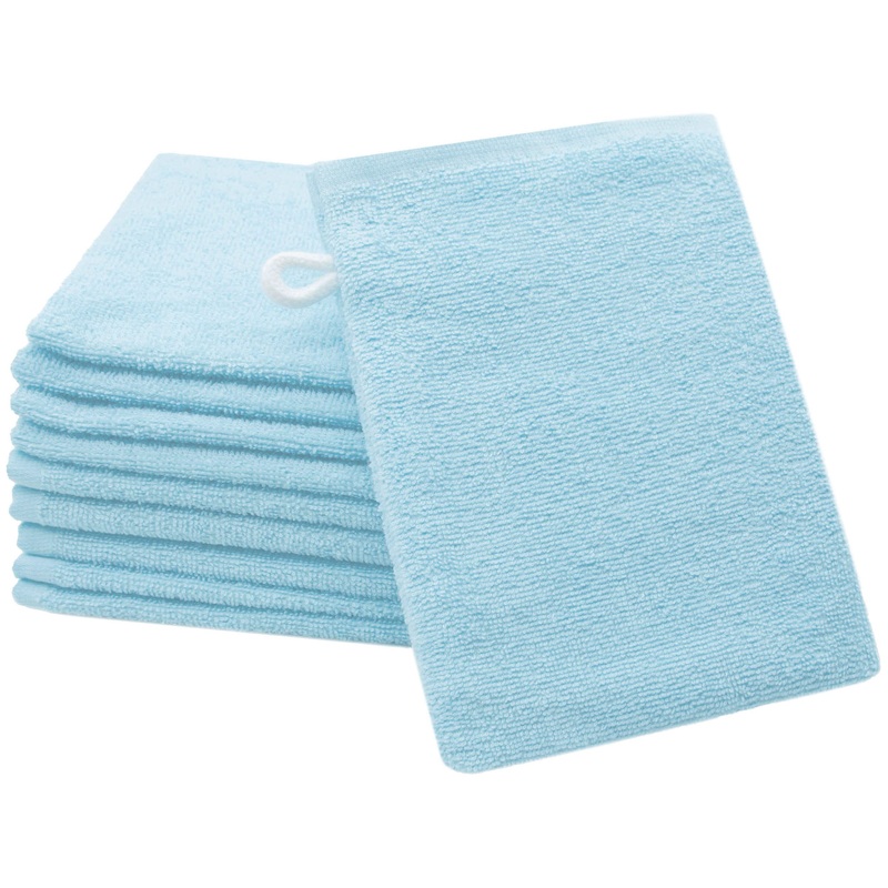 Zollner 10 Set washing gloves in 16×21 cm – suction -strong and soft washcloth in light blue – with a practical hanger – washable up to 60 C – cotton – hotel quality 10x washcloth light blue