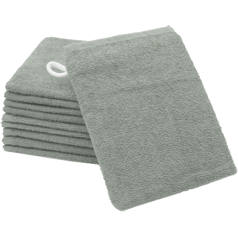Zollner 10 Set washing gloves in 16×21 cm – suction -strong and soft washcloth in light gray – with a practical hanger – washable up to 60 C – cotton – hotel quality 10x washcloth light gray