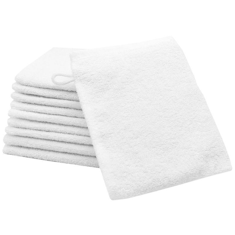 Zollner 10 Set washing gloves in 16×21 cm – suction -strong and soft washcloth in white – with a practical hanger – washable up to 95 C – cotton – hotel quality 10x washcloth