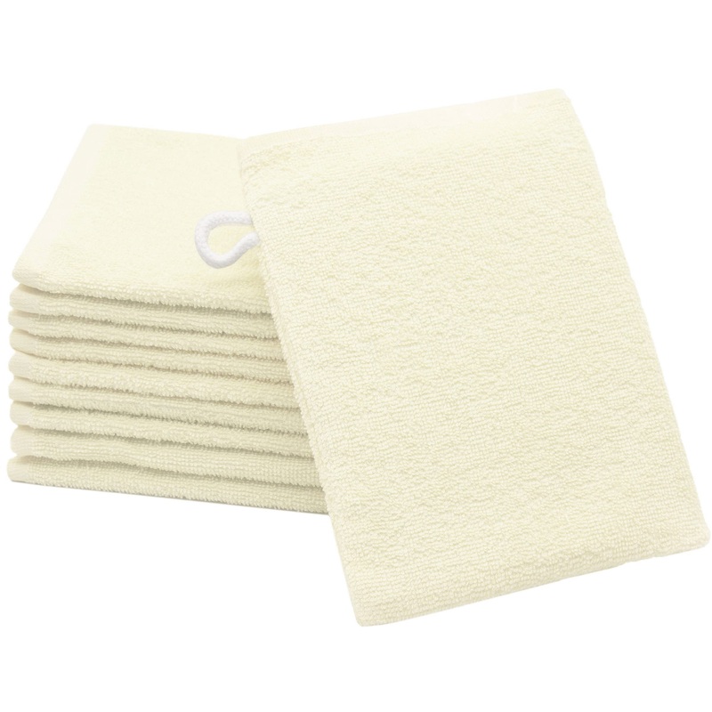 Zollner 10 Set washing gloves in 16×21 cm – suction -strong and soft washcloths in beige – with a practical hanger – washable up to 60 C – cotton – hotel quality 10x washcloths