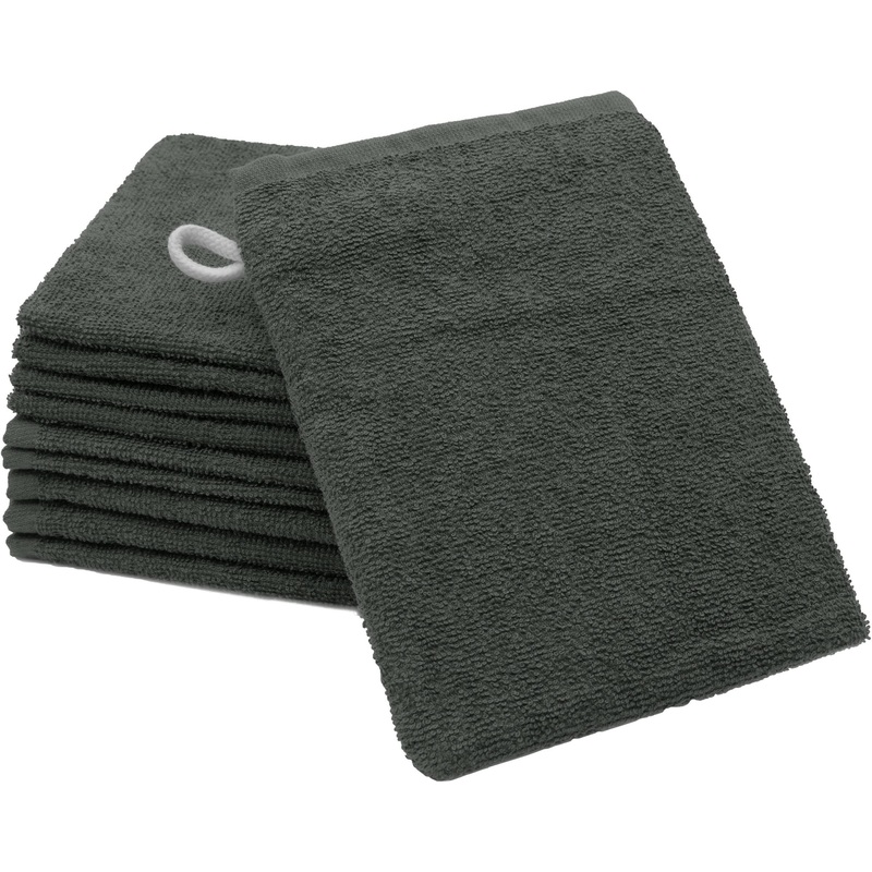 Zollner 10 Set washing gloves in 16×21 cm – suction -strong and soft washcloths in dark gray – with a practical hanger – washable up to 60 C – cotton – hotel quality 10x washcloth anthracite