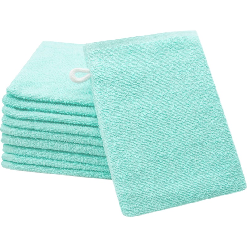 Zollner 10 Set washing gloves in 16×21 cm – suction -strong and soft washcloths in MINT – with a practical hanger – washable up to 60 C – cotton – hotel quality 10x washcloth