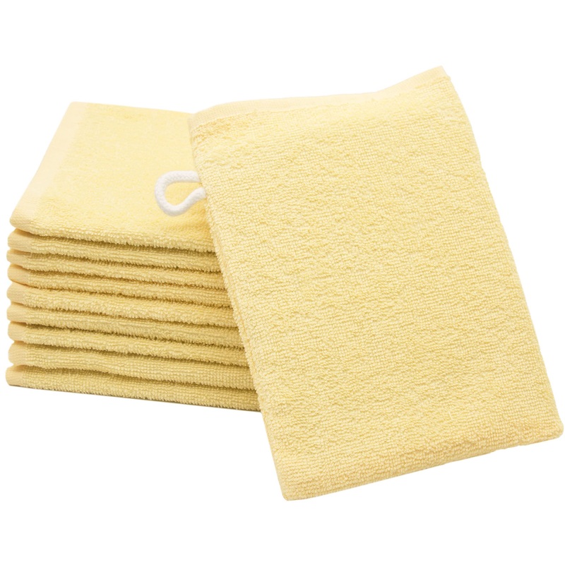 Zollner 10 Set washing gloves in 16×21 cm – suction -strong and soft washcloths in yellow – with a practical hanger – washable up to 60 C – cotton – hotel quality 10x washcloth yellow