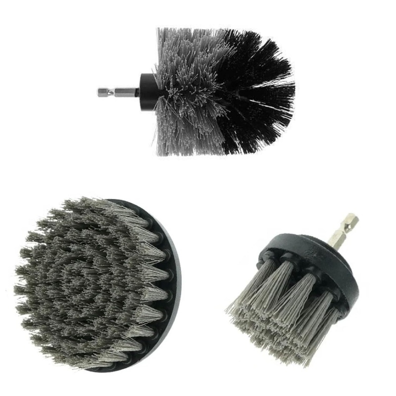 3-Piece Cleaning Brush ower Crevice Brush Kit Great for Car Carpet Floor Bathroom Toilet Kitchen Ceramic Surface. Green Blue White Black Yellow Grey Red. (Grey)