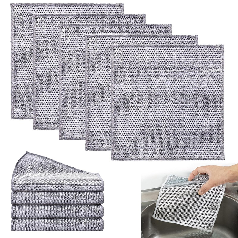 5 Pack Wire Dishwashing Rags Dual Layer Wire Dishwashing Rags Multipurpose Wire Dishwashing for Wet and Dry Non-Scratch Wire Dish Cloths Kitchen Wire Dishcloth Cleans for Dishes Sinks Stove Tops Duallayer