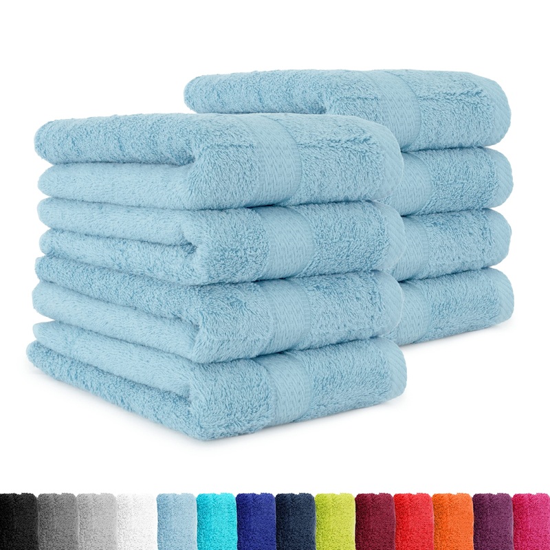 8-piece towel set in many colors – 8 towels 50×100 cm – color light blue 8-pack light blue