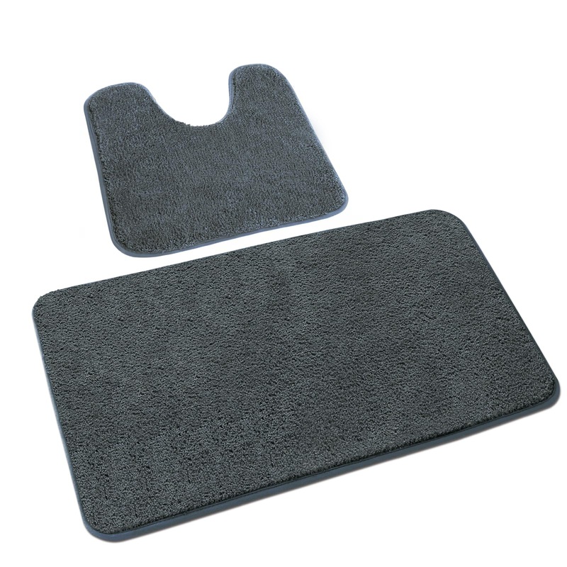 Rururug bathroom carpet set 2 parts soft microfiber bathroom mat and toilet front with an neckline non -slip bathing mat washable bathroom raid set gray 50×80+50×40 cm 50 x 80 x 40 cm gray