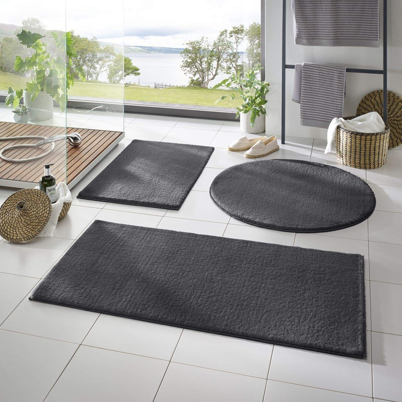 Taracarpet bath mat Fiona non-slip washable bathroom carpet very soft and can be combined as a set plain anthracite 080 cm round