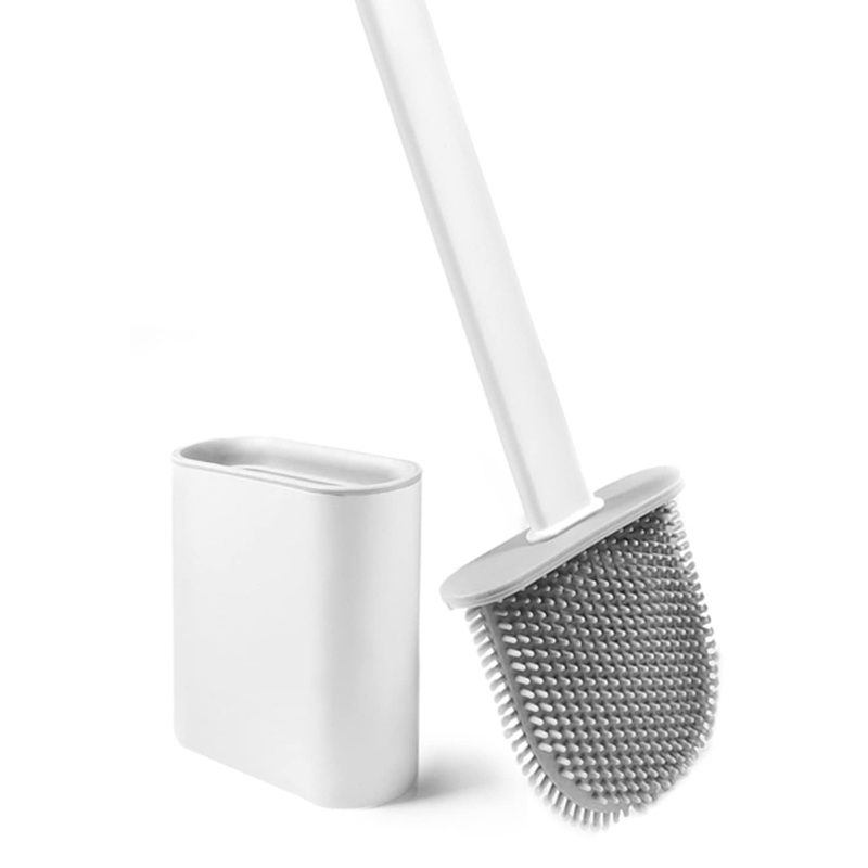 Toilet Bowl Brush and Holder Set Non-Slip Long Plastic Handle Bendable Bowl Brush Head Wall Mounted Deep Cleaning Toilet Corner Cleaner Brush Without Drilling White