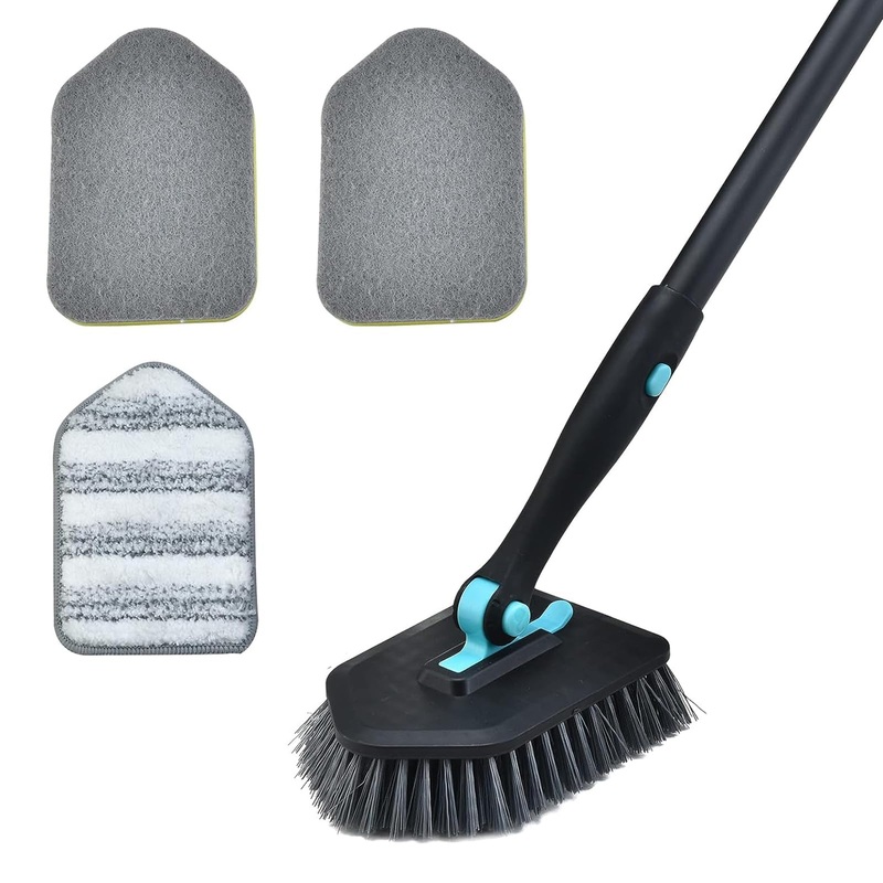 Tub and Tile Scrub Cleaning Brush 3 in 1 Shower Bathroom Scrubber Cleaner Brushes with 50.4” Extendable Long Handle Detachable Stiff Bristles for Cleaning Bathtub Wall Floor Kitchen Sink Toilet