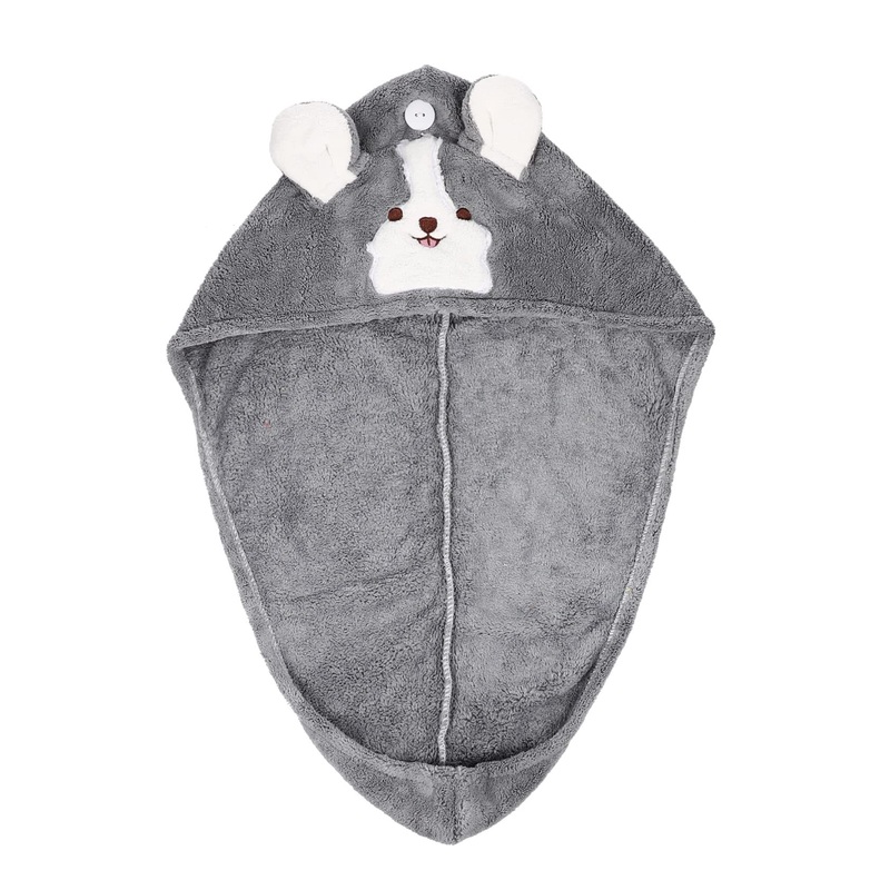WOONEKY Cartoon Dry Hair Cap Makeup Washcloths Girl Hat Water Absorbent Hat Bath Water Absorbent Drying Hat Makeup Hairband Bath Hat Hair Bonnet Coral Fleece Hair Dry Hat Thicken Headband Grey Grey 60x21cm
