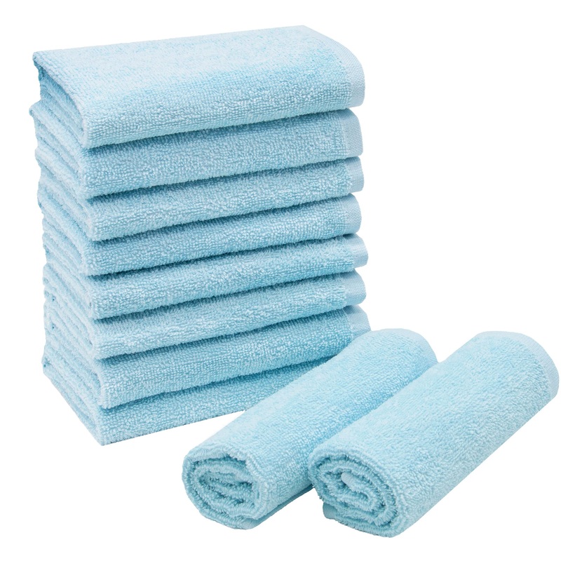 Zollner 10 Set Seif towels in 30×30 cm – suction -strong and soft washcloths in light blue – with a practical hanger – washable up to 60 C – cotton – hotel quality 10x soap wipes light blue