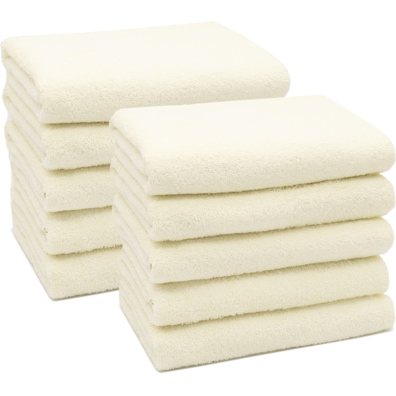 Zollner 10 Set towels in 50×100 cm – suction -strong and soft shower towels in beige – with a practical hanger – washable up to 60 C – cotton – hotel quality 10x towels beige