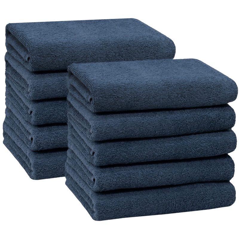 Zollner 10 Set towels in 50×100 cm – suction -strong and soft shower towels in dark blue – with a practical hanger – washable up to 60 C – cotton – hotel quality 10x towels dark blue