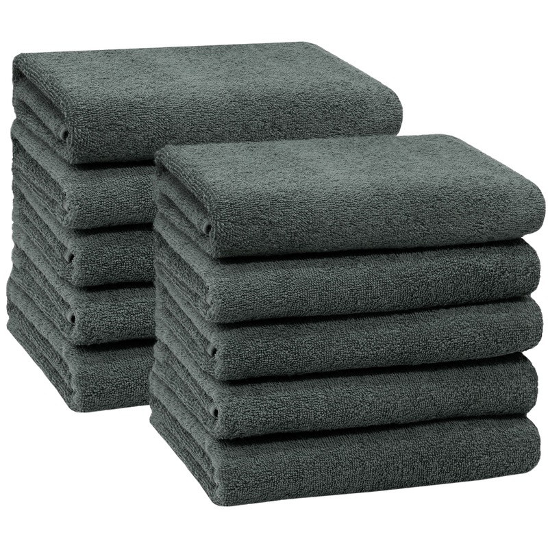 Zollner 10 Set towels in 50×100 cm – suction -strong and soft shower towels in dark gray – with a practical hanger – washable up to 60 C – cotton – hotel quality 10x towels anthracite