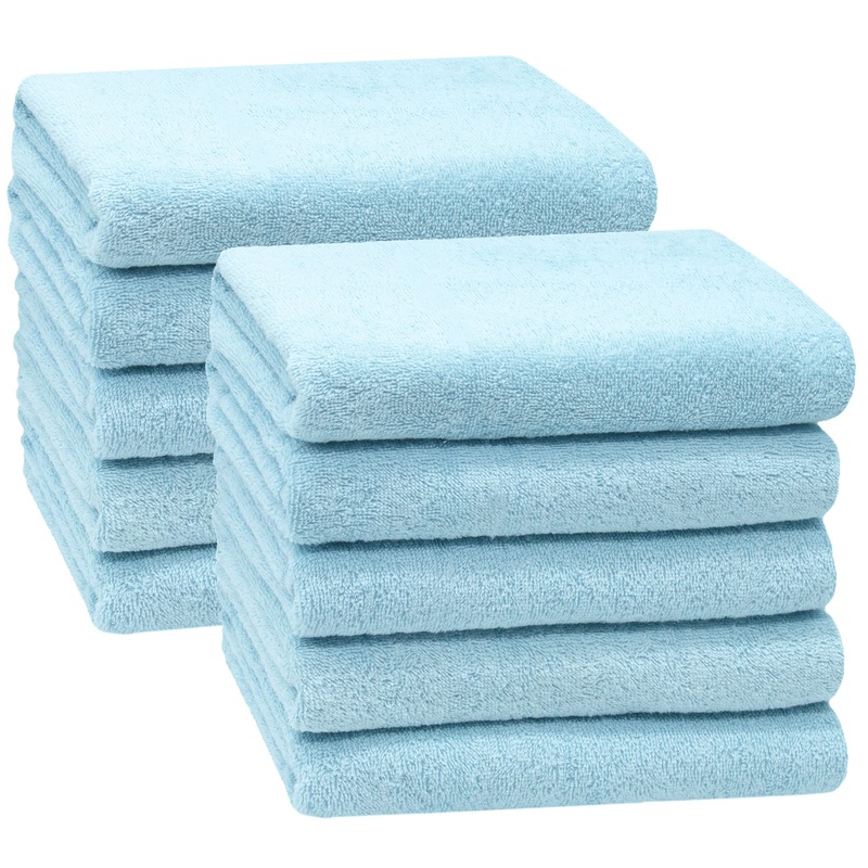 Zollner 10 Set towels in 50×100 cm – suction -strong and soft shower towels in light blue – with a practical hanger – washable up to 60 C – cotton – hotel quality 10x towels light blue