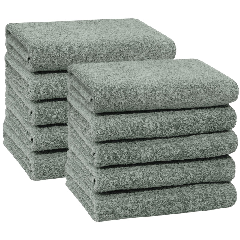 Zollner 10 Set towels in 50×100 cm – suction -strong and soft shower towels in light gray – with a practical hanger – washable up to 60 C – cotton – hotel quality 10x towels light gray