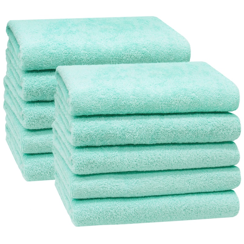 Zollner 10 Set towels in 50×100 cm – suction -strong and soft shower towels in MINT – with a practical hanger – washable up to 60 C – cotton – hotel quality 10x towels MINT
