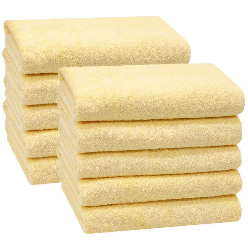 Zollner 10 Set towels in 50×100 cm – suction -strong and soft shower towels in yellow – with a practical hanger – washable up to 60 C – cotton – hotel quality 10x towels yellow