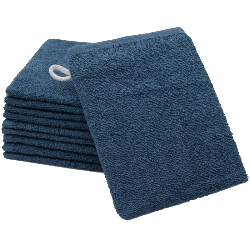 Zollner 10 Set washing gloves in 16×21 cm – suction strong and soft washcloths in dark blue – with a practical hanger – washable up to 60 C – cotton – hotel quality 10x washcloths dark blue