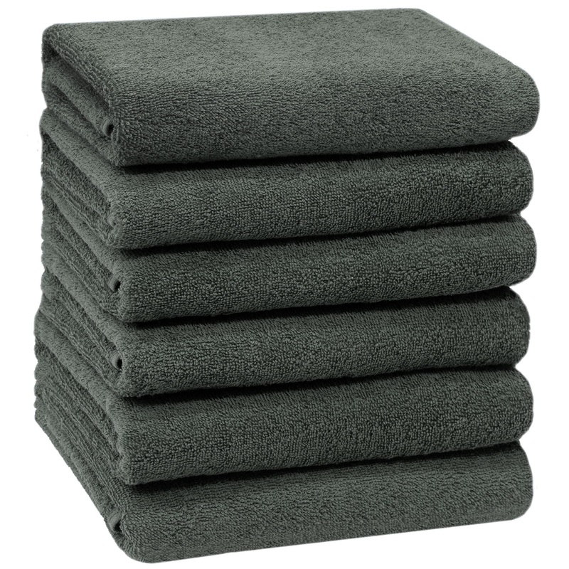 Zollner 6 Set towels in 50×100 cm – suction -strong and soft bath towels in dark gray – with a practical hanger – washable up to 60 C – cotton – hotel quality 6x towels anthracite