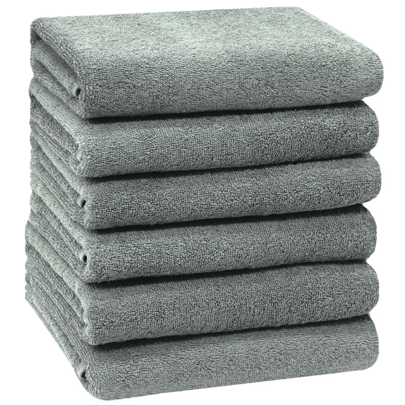 Zollner 6 Set towels in 50×100 cm – suction -strong and soft bath towels in light gray – with a practical hanger – washable up to 60 C – cotton – hotel quality 6x towels light gray