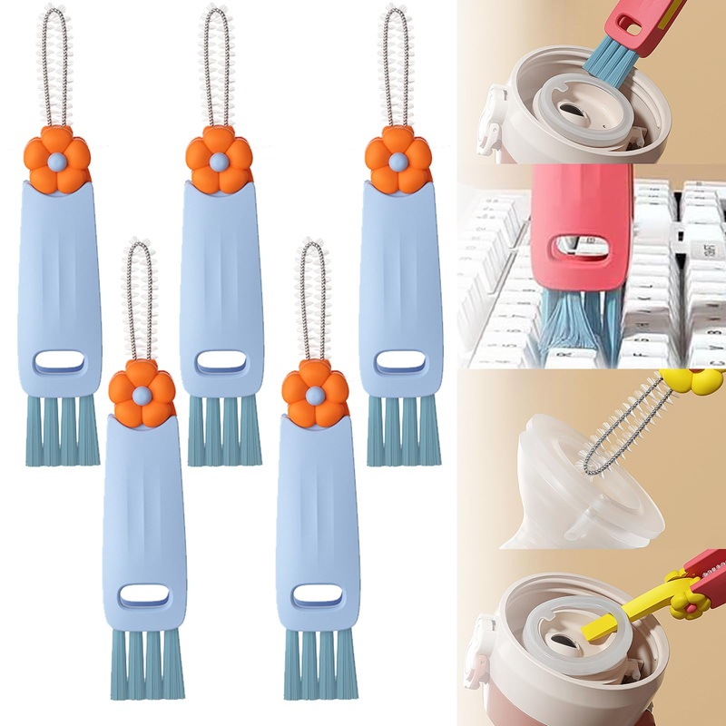 2024 New 3 in 1 Cup Lid Cleaning Brush Portable Cleaning Brush Mini Rotating Brush Head Crevice Cleaning Brush for Bottle Gap Tight Spaces Cup Home Kitchen Cleaning Tools (A-5PC)