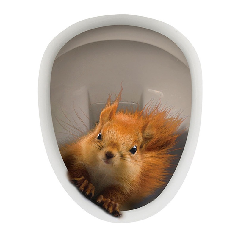 3D Toilet Seat Stickers Decals Funny Stickers Squirrel Toilet Lid Decal Removable Wall Art Sticker Waterproof Peel & Stick Wall Decals Decor for Bathroom Washroom Fridge Door Squirrel Toilet Sticker*2pcs