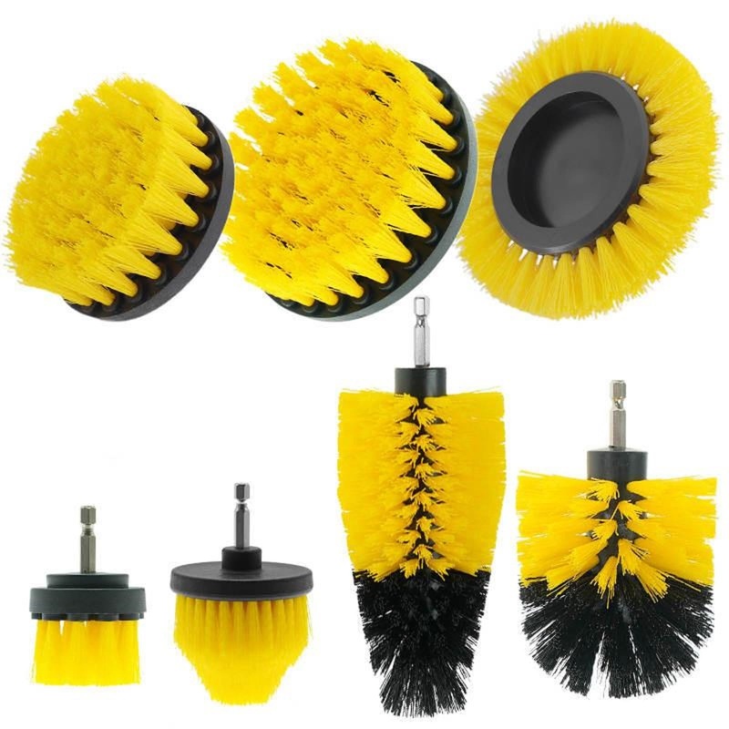 7-Piece Cleaning Brush ower Crevice Brush Kit Great for Car Carpet Floor Bathroom Toilet Kitchen Ceramic Surface. Green Blue White Black Yellow Grey Red. (Yellow)
