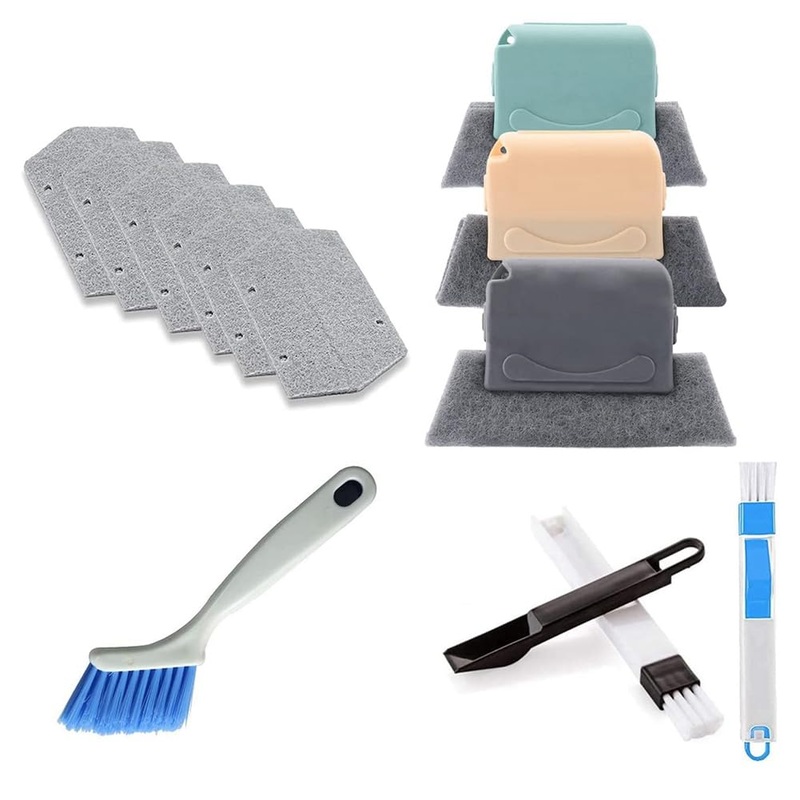 qazaa 12-Piece Cleaning Brush Set Hand-Held Space Window Rail Cleaning Brush to Quickly Clean All Corners and Space Easy Install Easy to Use