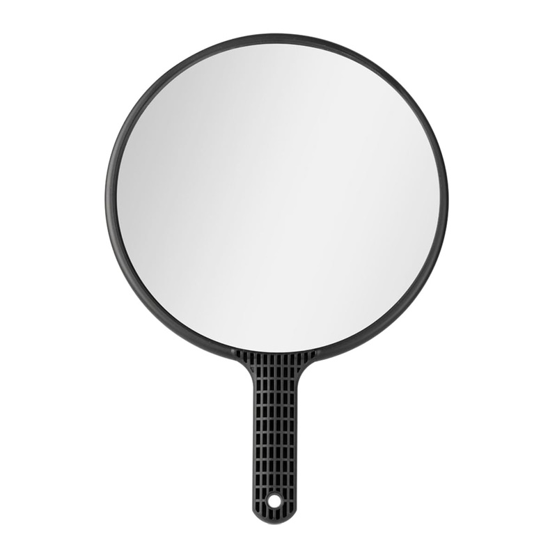 Round mirror with non-slip handle for salon hairdresser