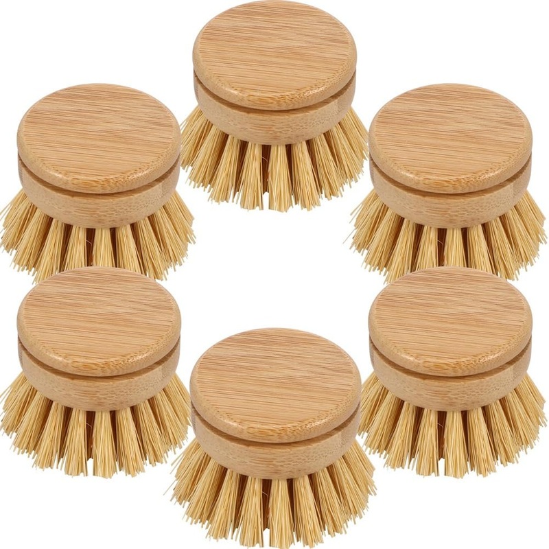 tibiu 6Pcs Soft Sisal Bristle Dish Natural Washing Brush Eco-Friendly Washing Up Brush Replacement
