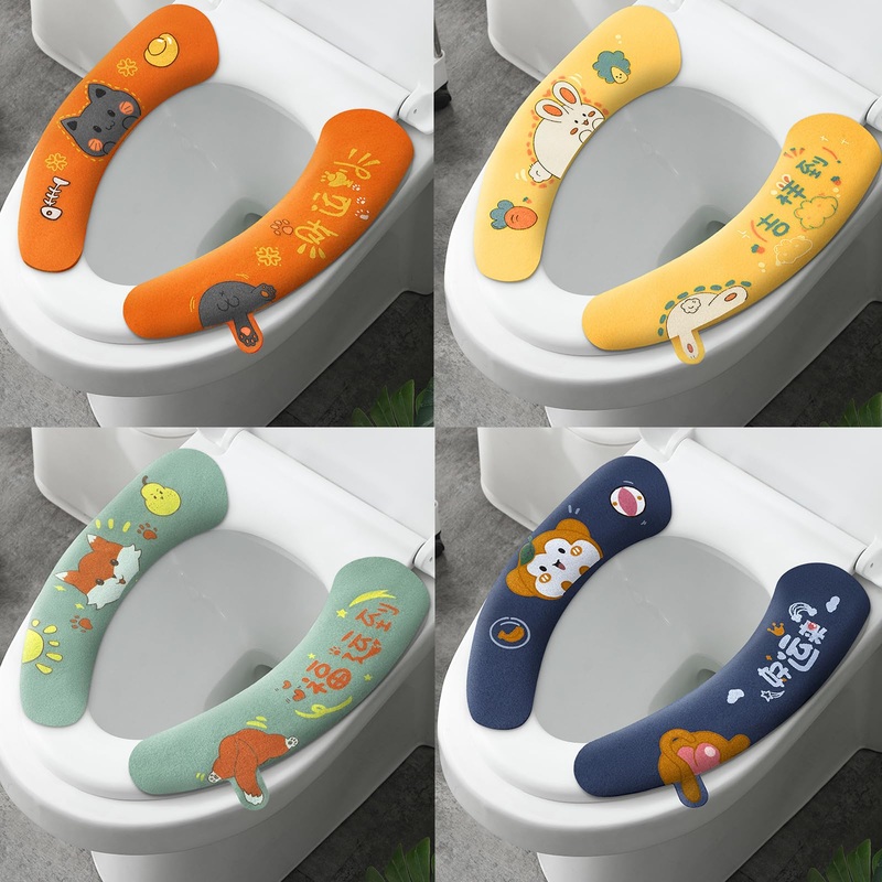 4 Pairs Toilet Seat Cover Cushion Toilet Seat Cover Warm Toilet Seat Cover Pads Warm Toilet Seat Covers Toilet Seat Mat Washable Bathroom Warmerwith Self-Adhesive Tape(C)