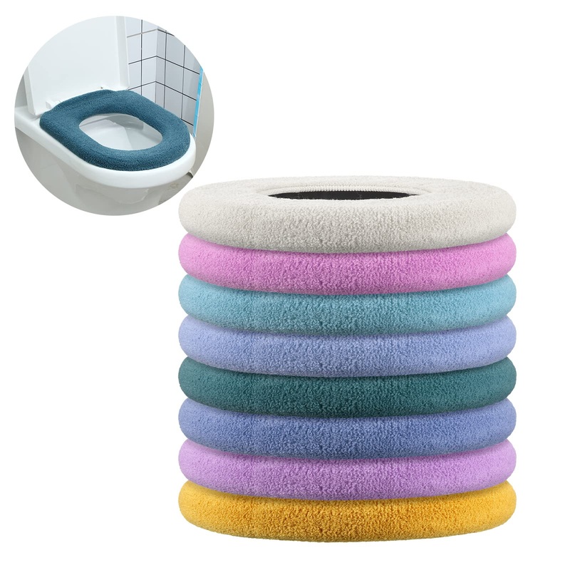 8 Pieces Soft Toilet Seat Cover Pads Washable Toilet Seat Cushion Elongated Stretchable Toilet Seat Warmer Thicker Easy Installation Commode Seat Cover for Bathroom Decorations, 8 Colors (Flat)
