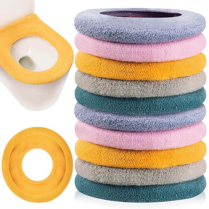 Riakrum 10 Pcs Toilet Seat Cover Pads Soft Thicker Toilet Seat Cushion Cover Stretchable Washable Comfortable Toilet Seat Warmer for Bathroom Travel Kids