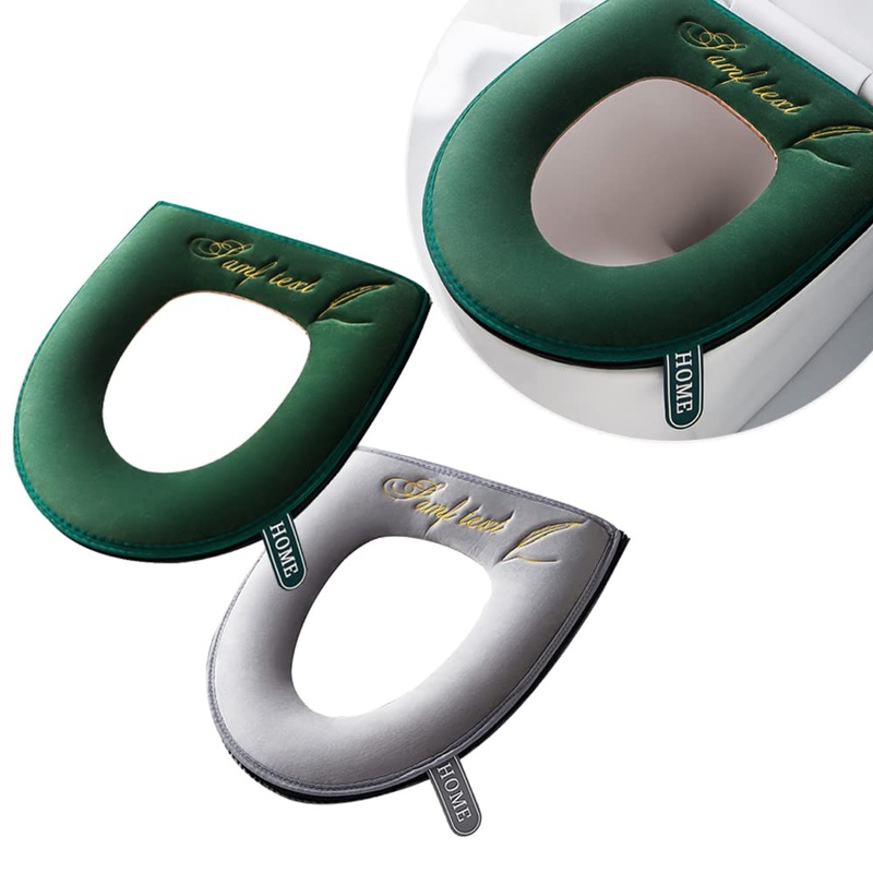 timecity 2pcs Warmer Toilet Seat Cover with Lid Lifter Handle Set Toilet Seat Pads with Zipper Washable and Stretchable Toilet Seat Cushion Soft Thicker Warmer Mat Elongated Toilet Seats