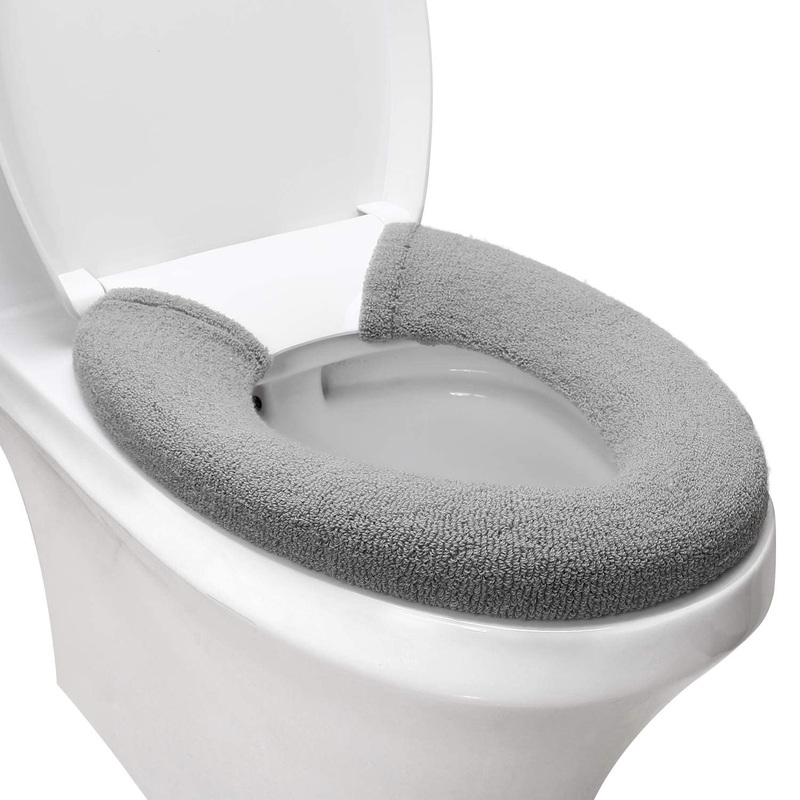 Toilet Seat Cover,Bathroom Soft Thicker Warmer with Snaps Fixed Stretchable Washable Fiber Cloth Toilet Seat Covers Pads Easy Installation& Cleaning (grey) Gray