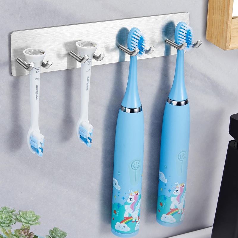 Toothbrush holder electrical toothbrush wayasi anti-rust stainless steel toothbrush head holder electric toothbrush bracket wall without drilling wall holder toothbrush holder storage organizer 4 toothbrushes