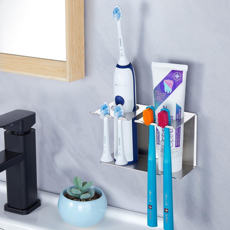 Xilimous toothbrush holder wall electric toothbrush bracket without drilling stainless steel pitch brackets holder razor holder self -adhesive toothbrush bracket for toothbrush heads and toothpaste